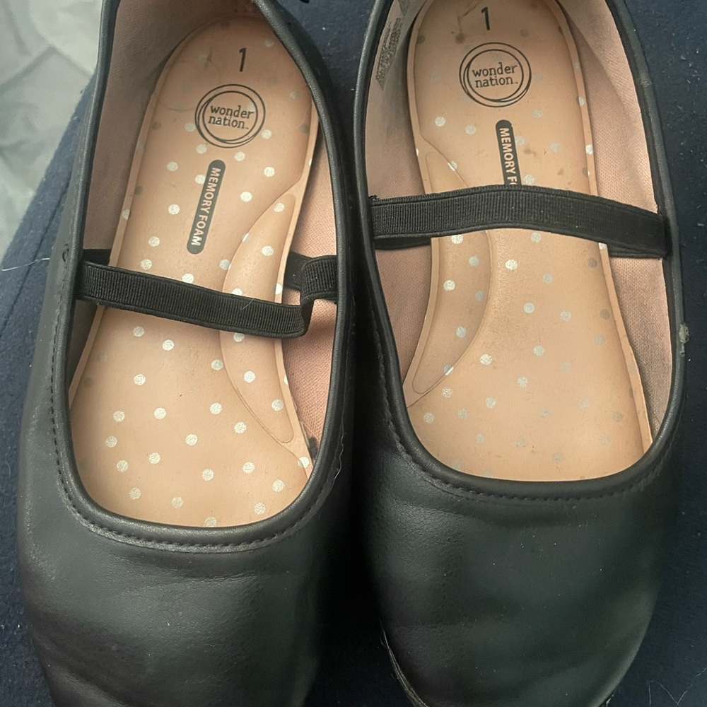 Wonder Nation Black Flats with Classic Strap Design